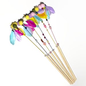 Colorful Feather Steel Wire Extended Cat Teasing Stick Bell Cat Teasing Pole Bite-resistant Long Pole Fairy Stick 1ps