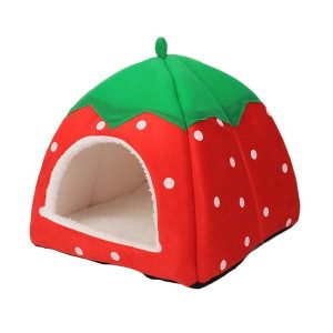 Soft Premium Warm Cotton Foldable Strawberry Cat Bed and House Products (Size1ps26*26*24 cm